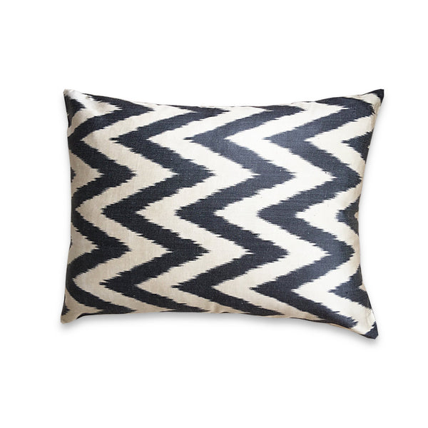 The Roaming Chair handmade black zigzag ikat cushion 40x50cm cover & insert